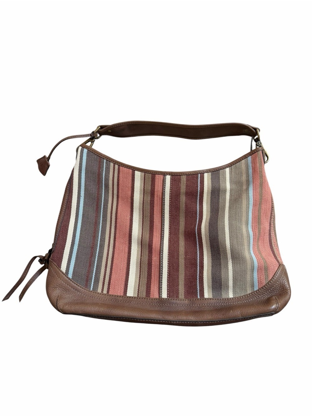 Banana Republic Y2K Striped Canvas and Leather Shoulder Bag Brown Multicolor